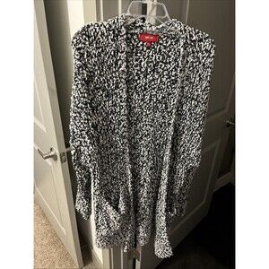 Net.153 Cardigan Sweater Womens Medium Large Pockets Black White Popcorn Knit